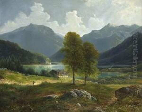 Gebirgssee. Oil Painting by Karl Lefeubure