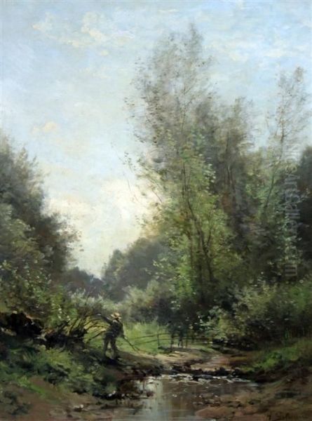 Figure In Woodland Oil Painting by Henri Jean Lefortier