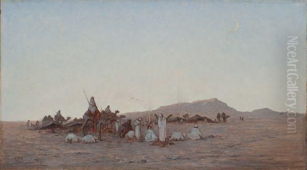 Le Campement Des Nomades. Oil Painting by Leon Adolphe Legendre