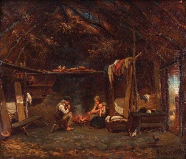 Au Coin Du Feu Oil Painting by Louis Victor Legentile