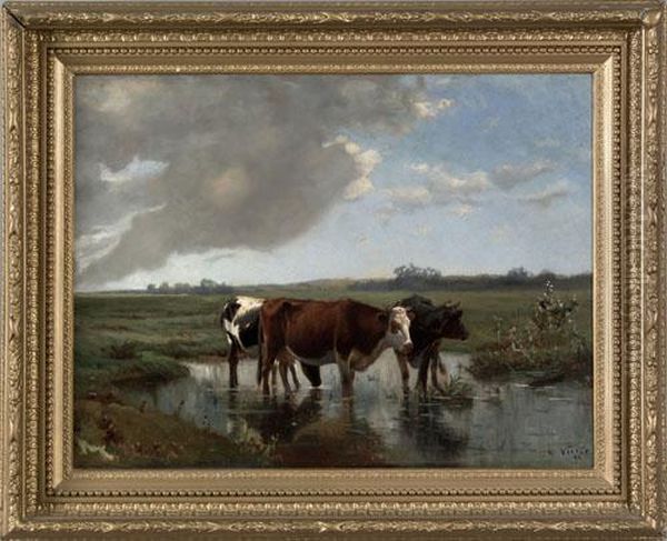 Landscapewith Cows Oil Painting by Louis Victor Legentile