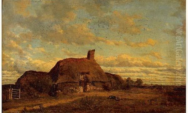 Chaumiere Dans Les Landes, Environs De Locmine, Morbihan Oil Painting by Louis Victor Legentile