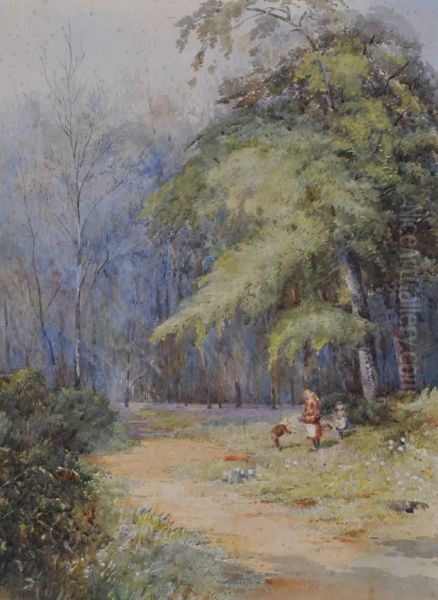 Children In A Woodland Clearing Oil Painting by Isabel S. Legg