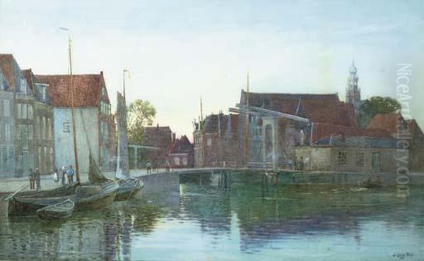 Evening By A Dutch Canal Oil Painting by Arthur Legge