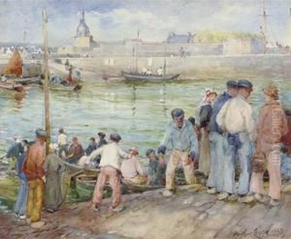 Landing Fish, Concarneau Oil Painting by Arthur Legge