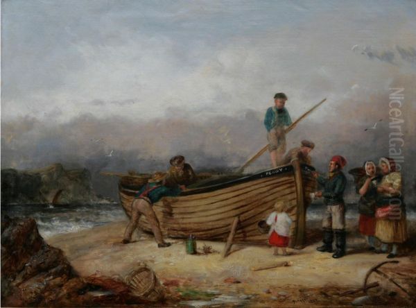 A Stalking Party Resting By A Loch Oil Painting by Alexander Leggett