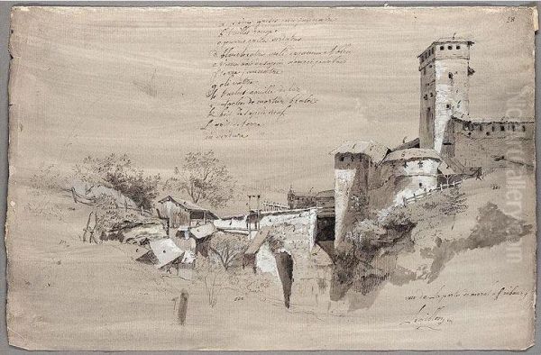 View Of The Ramparts Of Fribourg Oil Painting by Jean F. Legillon