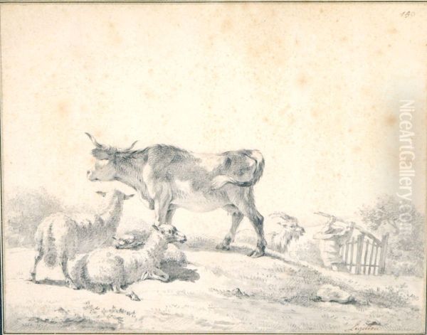 Vache Et Brebis Oil Painting by Jean-Francois Legillon