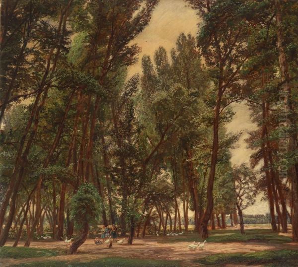 Marvelling At Geese In A Lowland Forest by Wilhelm Legler