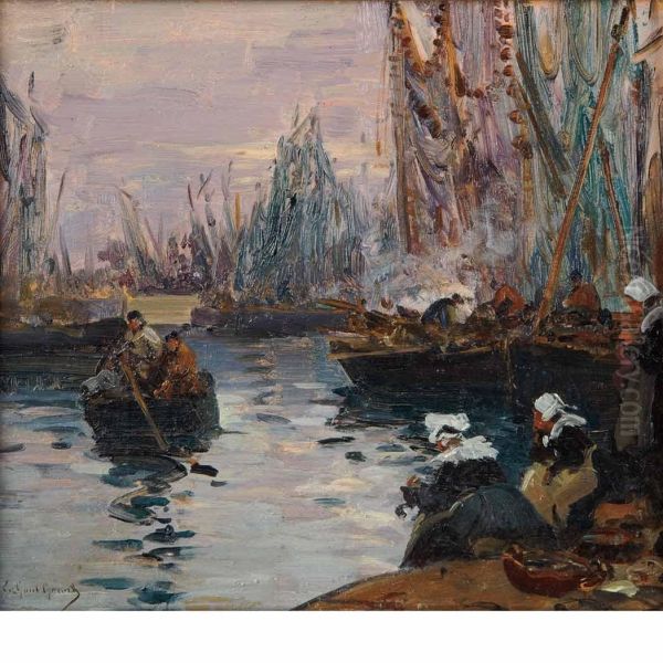 Fishing Boats Returning To Harbor Oil Painting by Fernand Marie Eugene Legout-Gerard