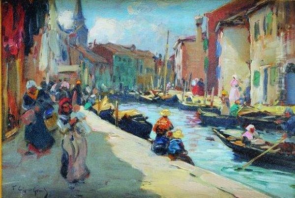 Barques Le Long Des Quais Oil Painting by Fernand Marie Eugene Legout-Gerard