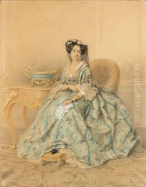 Portrait De Femme Assise Aquarelle Oil Painting by Auguste Claude Legrand