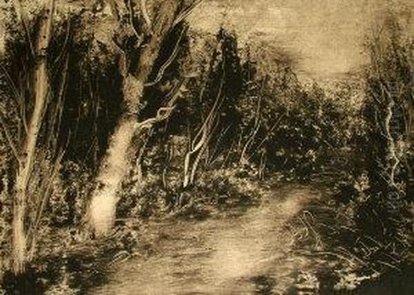 Wooded Landscape Oil Painting by Louis Auguste M. Legrand