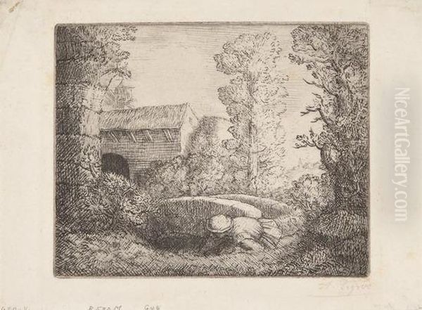 Man Under Stone Bridge Oil Painting by Alphonse Legros