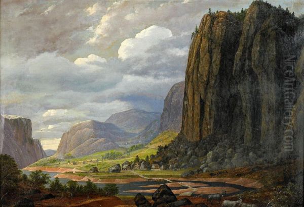 Himlen Spricker Upp Over Skandinaviskt Fjordlandskap Oil Painting by Carl Peter Lehmann