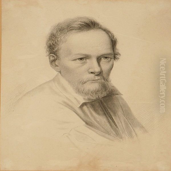 Portrait Of Thedanish Sculptor And Medallist Christen Christensen Oil Painting by Edvard Lehmann