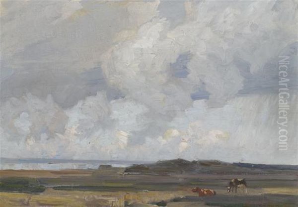 Landscape With Cows And Lake Oil Painting by Wilhelm Ludwig Lehmann