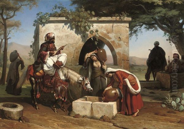 A Serenade At The Well Oil Painting by Pierre-Francois Lehoux