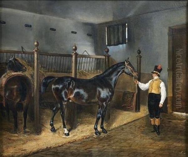 Lad Presentant Un Cheval Dans Une Ecurie Oil Painting by Pierre-Francois Lehoux