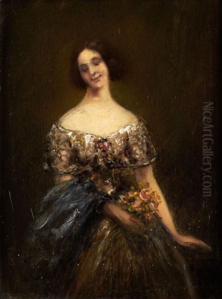 Portrait Einer Dame Mit Rosenstrauss Oil Painting by Wilhelm Leibl