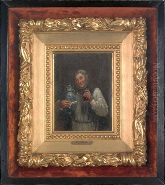 Scene Of A Gentleman With Stoneware Pitcher Oil Painting by Karel Leibscher