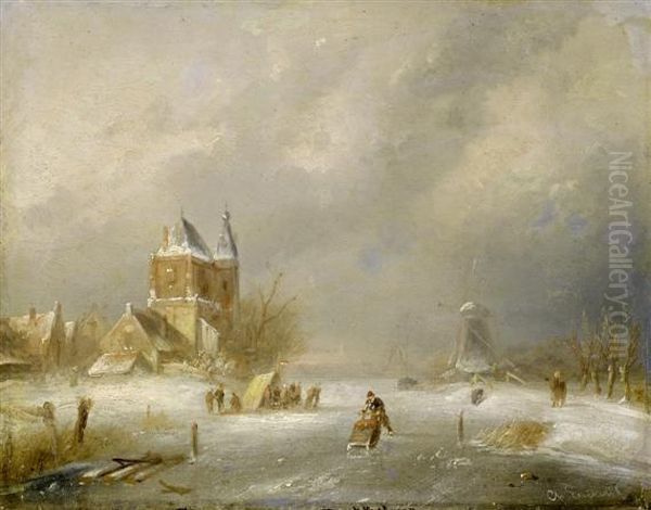 Winter Landscape Oil Painting by Charles Henri Leickert