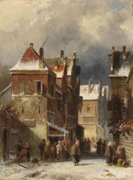 Kleines Hollandisches Stadtchen Im Winter Oil Painting by Charles Henri Leickert