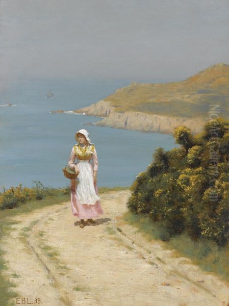 Girl On A Coastal Path Oil Painting by Edmund Blair Blair Leighton