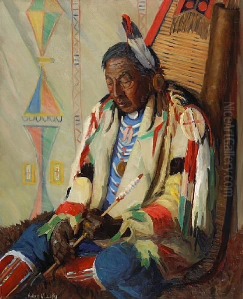 White Dog, Blackfeet Oil Painting by Kathryn Woodman Leighton