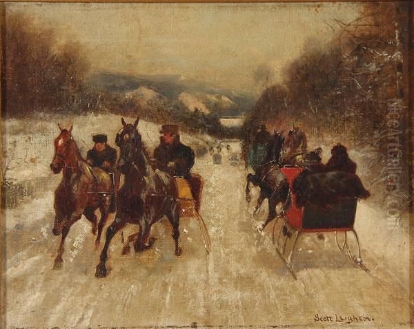 Winter Sleigh Scene Oil Painting by Scott Leighton