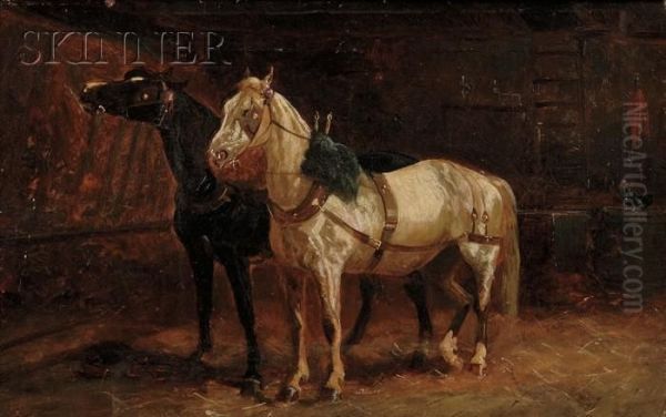 Two Horses In A Stall Oil Painting by Scott Leighton