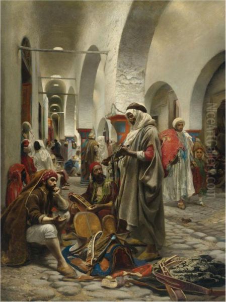 The Souk Des Etoffes, Tunis Oil Painting by Anton Robert Leinweber