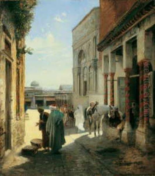 Strassenszene In Tunis Oil Painting by Anton Robert Leinweber