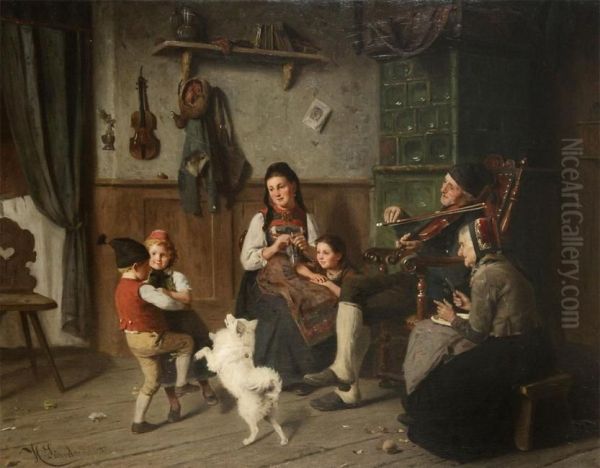 Dancing To The Fiddle Oil Painting by Heinrich Leinweber