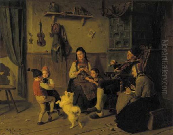 A Merry Melody Oil Painting by Heinrich Leinweber