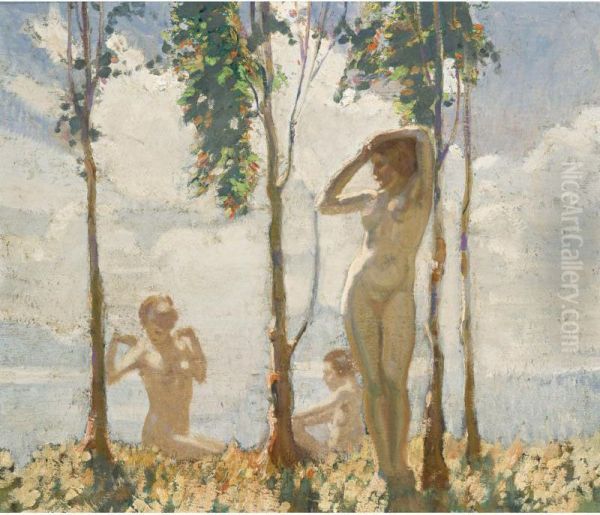 Three Nymphs Oil Painting by Frederick William Leist