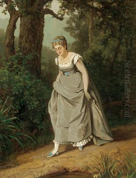 A Careful Step Oil Painting by Jacobus Leisten