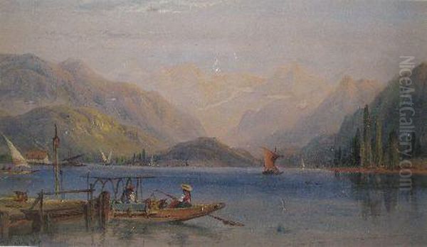 North Italian Lake Scene Oil Painting by Richard Principal Leitch