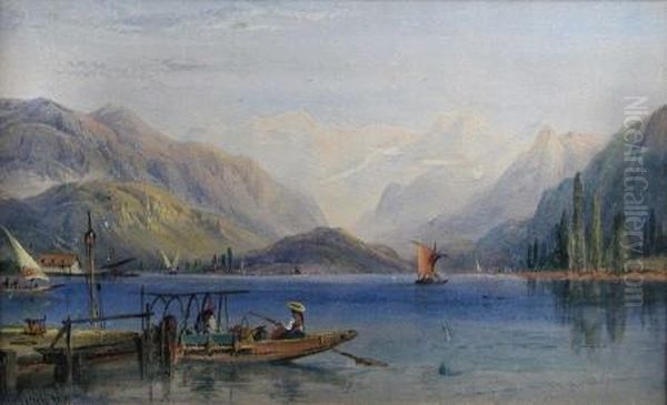 View Of Lake Geneva With Sailing Boats Oil Painting by Richard Principal Leitch