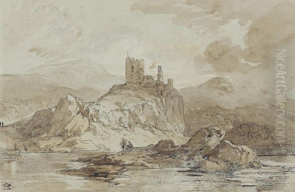 A Castle Ruin On A Rocky Coastline Oil Painting by William Leighton Leitch