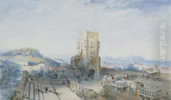 Sorrento - On The Shore Of The Bay Of Naples Oil Painting by William Leighton Leitch