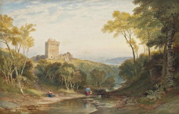 Figures Before Roslin Chapel, Near Edinburgh Oil Painting by William Leighton Leitch