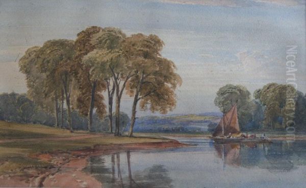 River Scene With Sailing Boats Oil Painting by William Leighton Leitch