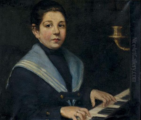 Menina Tocando Piano Oil Painting by Jose Leite