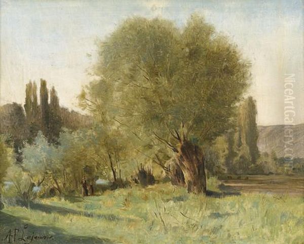 Auenlandschaft Mit Mutter Und Kind Oil Painting by Adolphe Frederic Lejeune