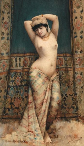 Odalisque Debout Oil Painting by Adolphe Frederic Lejeune