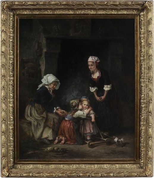 Family Group Encouraging A Toddler Oil Painting by Eugene Lejeune