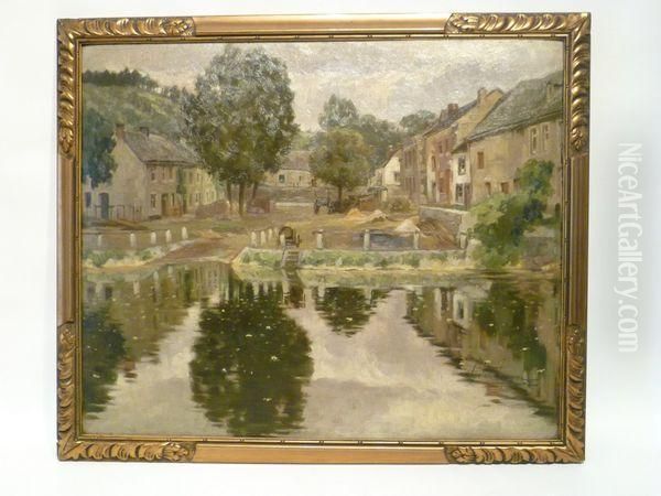 La Place Du Village A Comblain-la-tour Oil Painting by Lucien Lejeune