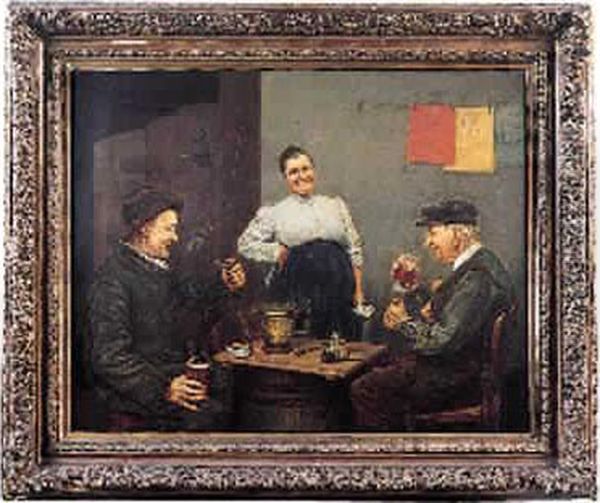 Les Buveurs Attables Oil Painting by Alexandre Felix Leleu