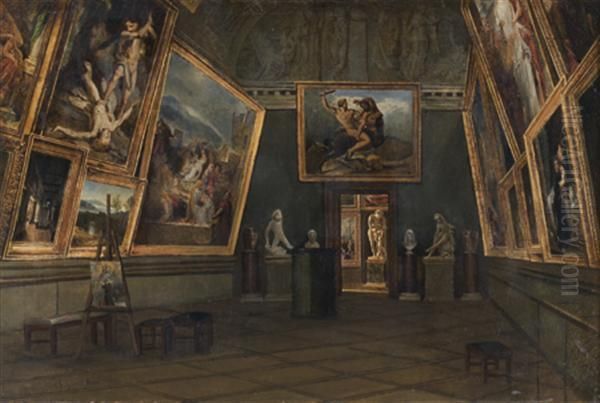 Interieur D'une Salle Du Musee Du Luxembourg Oil Painting by Adolphe Leleux